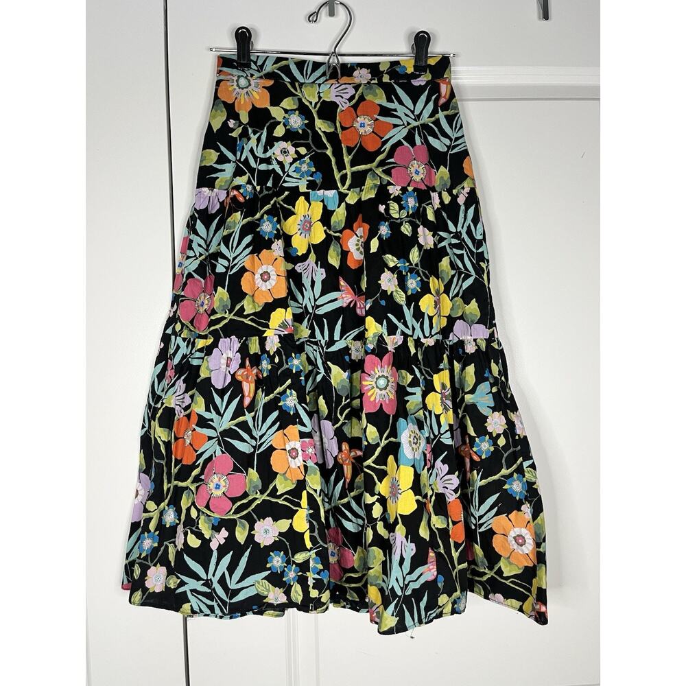 J. Crew Liberty London Tawna Pavillion Skirt Black Floral Midi Women’s Size 00